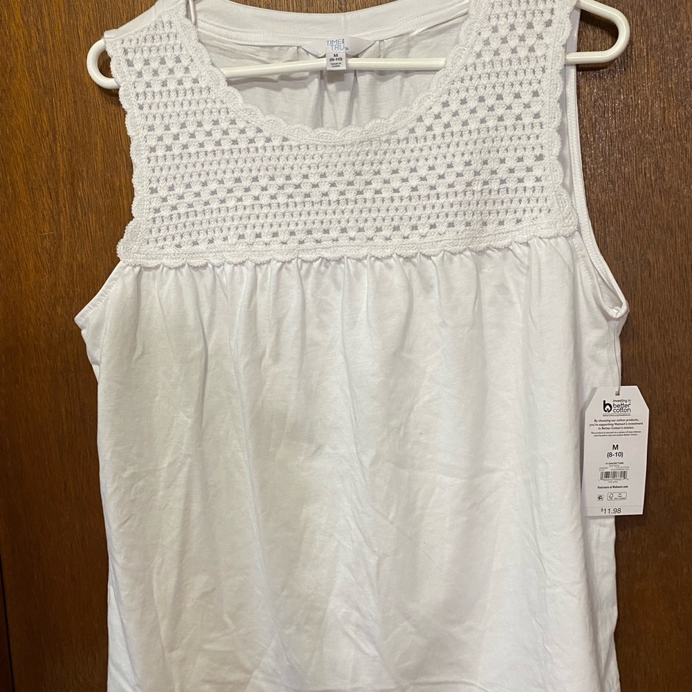 White Sleeveless Tank Top with Crochet look at the top